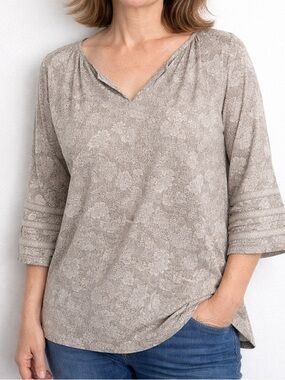 J. Jill Pure Jill Soft Sleeves Printed Tunic V-Neck Neutral Large Casual Boho